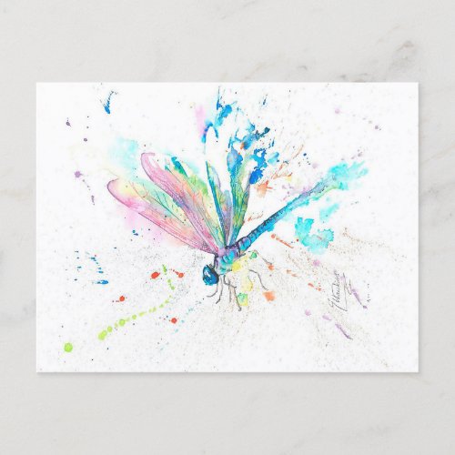Vintage Dragonfly Colorful  Gift For Christmas  Announcement Postcard