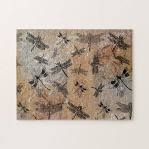 Vintage Dragonfly Distressed Entomology Pattern Jigsaw Puzzle