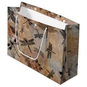 Vintage Dragonfly Distressed Entomology Pattern  Large Gift Bag