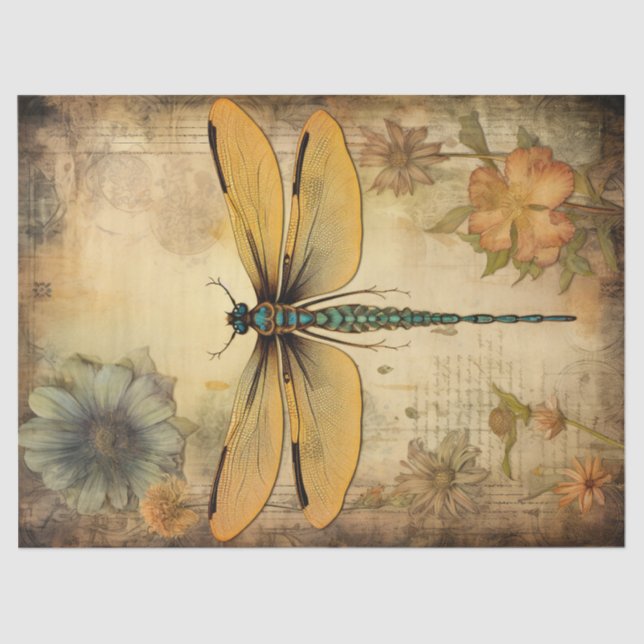 Vintage Dragonfly Ephemera Decoupage Tissue Paper (Front)