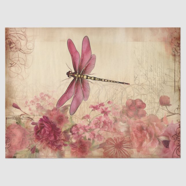 Vintage Dragonfly Ephemera Decoupage Tissue Paper (Front)