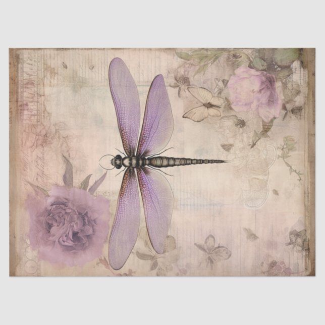 Vintage Dragonfly Ephemera Decoupage Tissue Paper (Front)