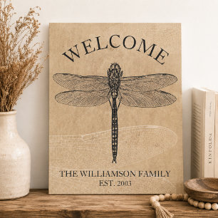Vintage Dragonfly Family Welcome Faux Canvas Print