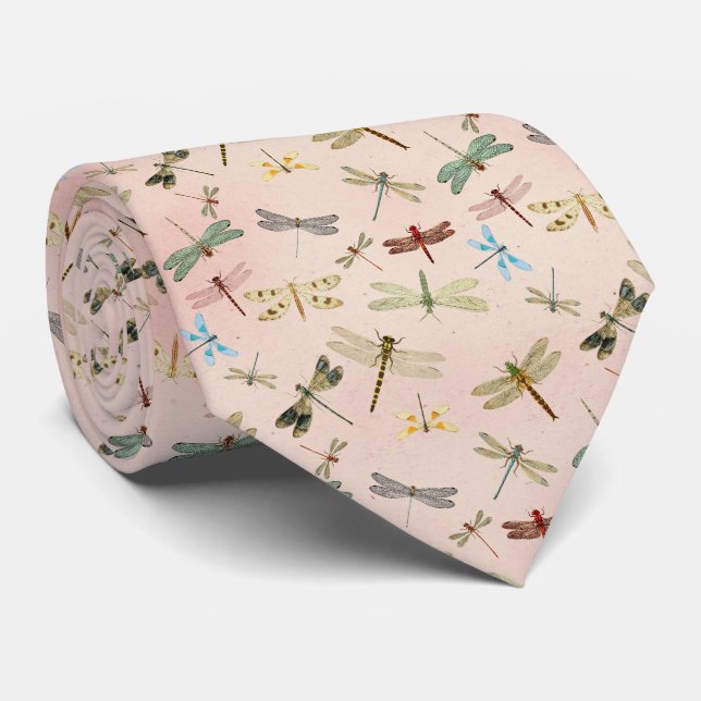 Vintage Dragonfly Floral Neck Tie (Rolled)