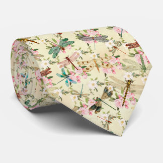 Vintage Dragonfly Floral Neck Tie