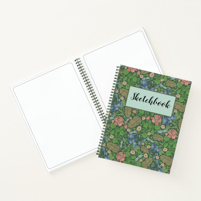 Vintage Dragonfly Flying English Garden Sketchbook Notebook (Inside)