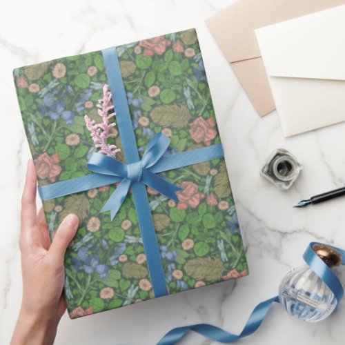 Vintage Dragonfly Flying in an English Garden Wrapping Paper