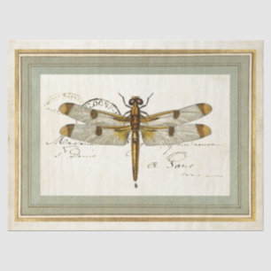 Vintage Dragonfly Gold Frame French Postmark Craft Tissue Paper