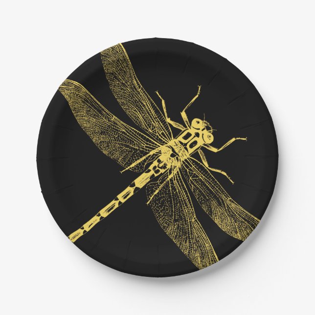 Vintage Dragonfly Illustration II Paper Plates (Front)