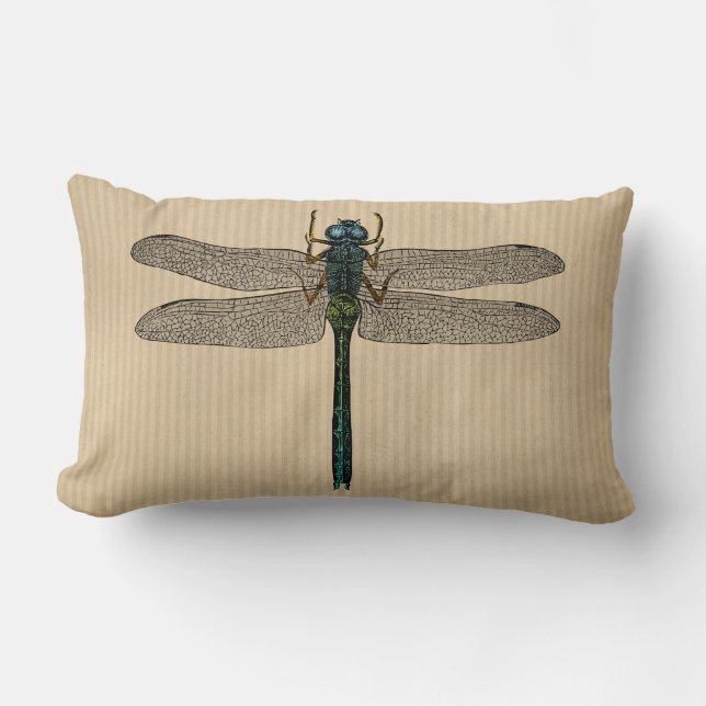 Vintage Dragonfly Illustration Lumbar Pillow (Front)