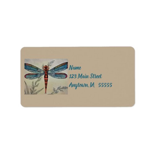 Vintage Dragonfly No 1 and Grass Watercolor Art Label