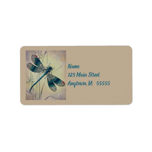 Vintage Dragonfly No 2 and Grass Watercolor Art Label