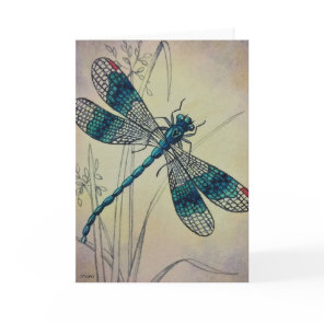 Vintage Dragonfly No. 2 Grass Watercolor Art Card