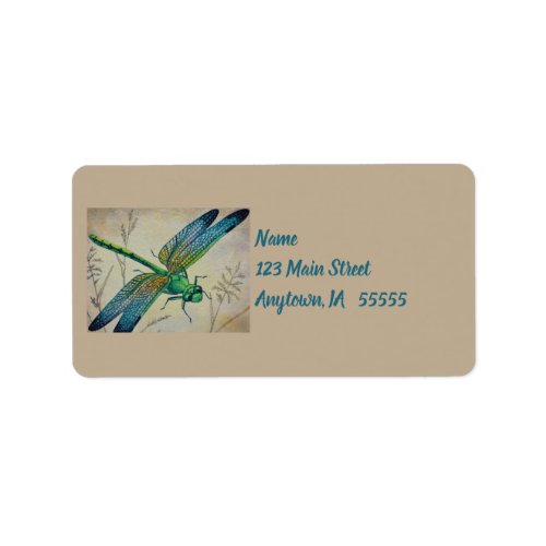 Vintage Dragonfly No 3 and Grass Watercolor Art Label