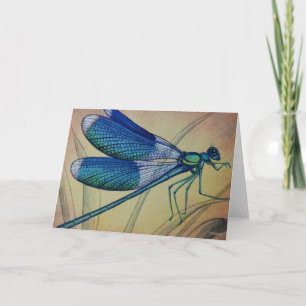 Vintage Dragonfly No. 5 and Grass Watercolor Art Card