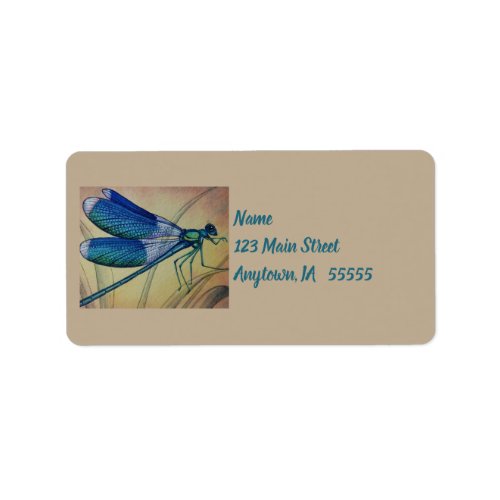 Vintage Dragonfly No 5 and Grass Watercolor Art Label