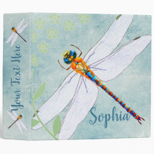 Vintage Dragonfly on Faded Floral Background 3 Ring Binder