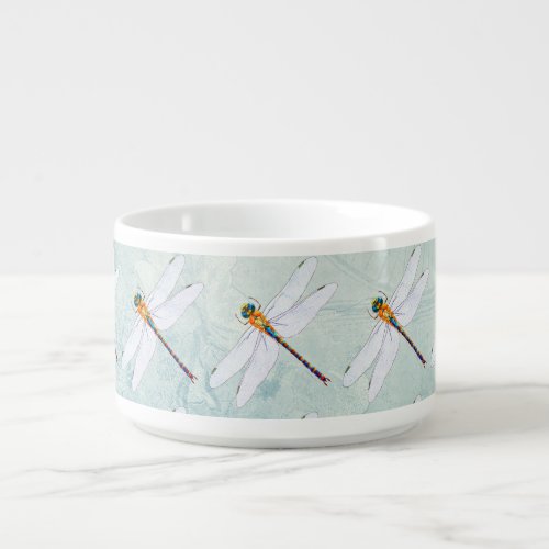 Vintage Dragonfly on Faded Floral Background Bowl