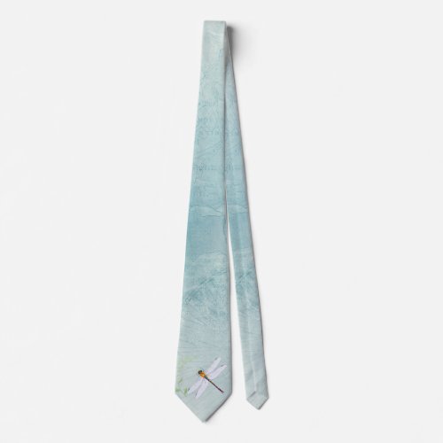 Vintage Dragonfly on Faded Floral Background Neck Tie