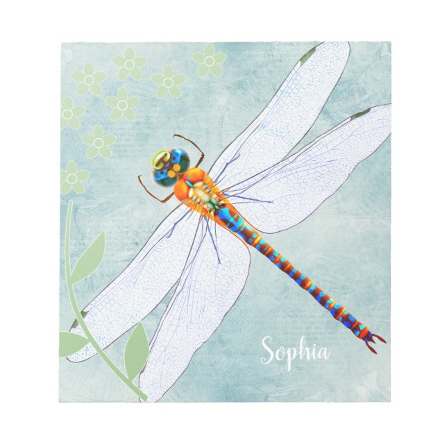 Vintage Dragonfly on Faded Floral Background Notepad (Front)