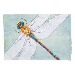 Vintage Dragonfly on Faded Floral Background Pillow Case