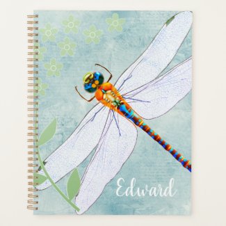 Vintage Dragonfly on Faded Floral Background Planner