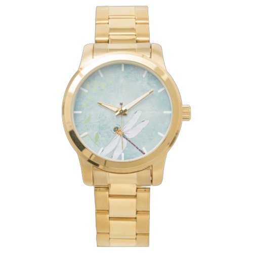 Vintage Dragonfly on Faded Floral Background Watch