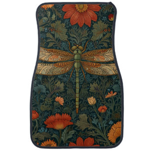 Vintage dragonfly orange floral greenery boho chic car floor mat