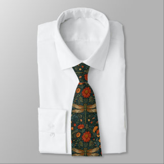 Vintage dragonfly orange floral greenery boho chic neck tie