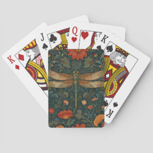 Vintage dragonfly orange floral greenery boho chic poker cards