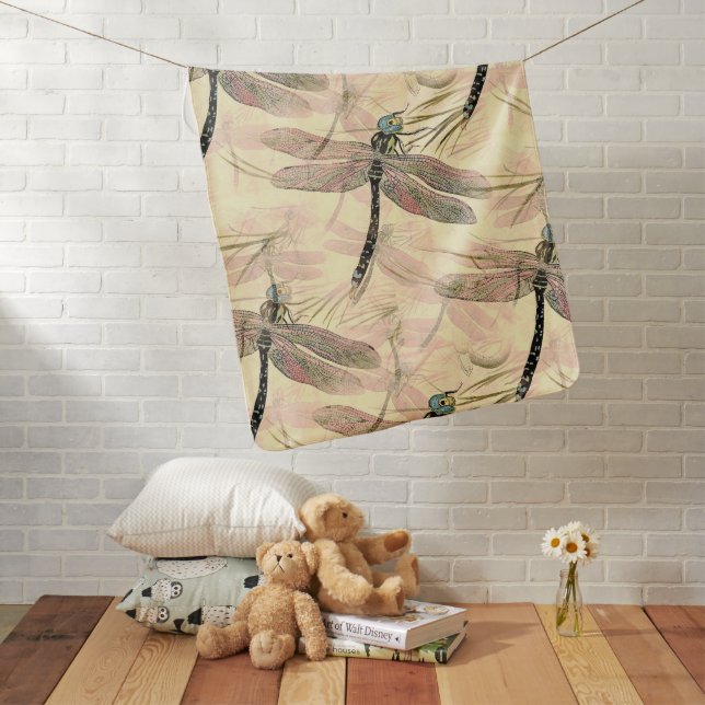 Vintage Dragonfly Print  Baby Blanket (In Situ)