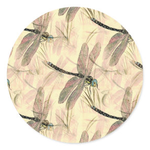 Vintage Dragonfly Print  Classic Round Sticker