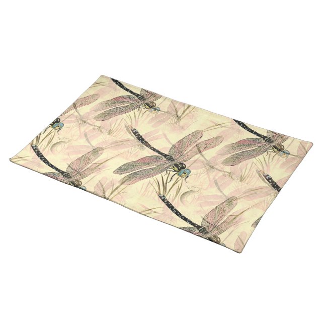 Vintage Dragonfly Print  Cloth Placemat (On Table)