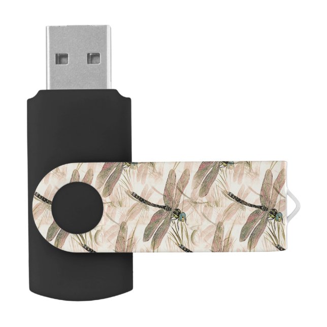 Vintage Dragonfly Print  Flash Drive (Opened)