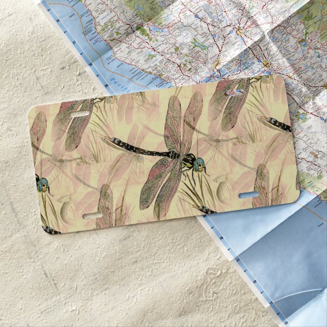 Vintage Dragonfly Print  License Plate (In Situ)