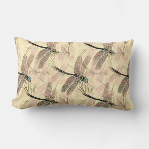 Vintage Dragonfly Print  Lumbar Pillow
