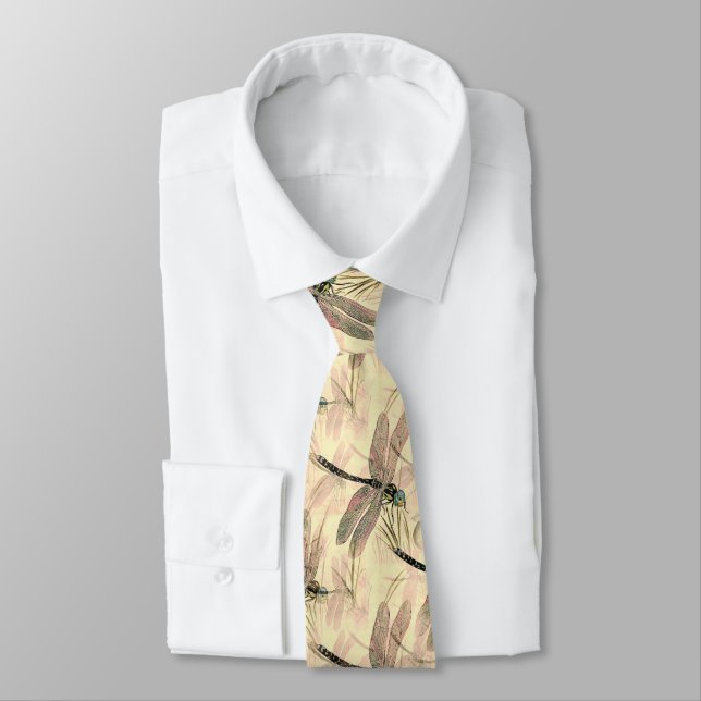 Vintage Dragonfly Print  Neck Tie (Tied)