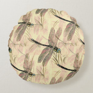 Vintage Dragonfly Print  Round Pillow