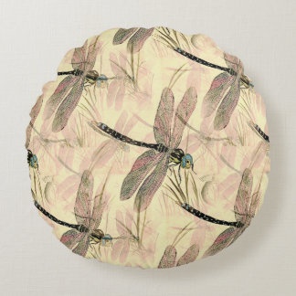 Vintage Dragonfly Print Round Pillow