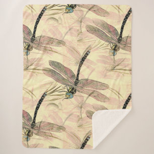 Vintage Dragonfly Print Sherpa Blanket
