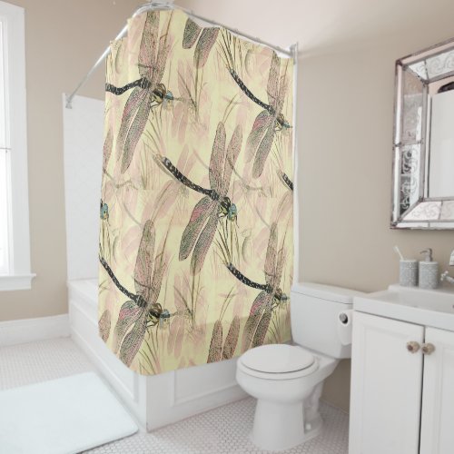 Vintage Dragonfly Print  Shower Curtain