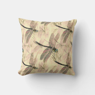 Vintage Dragonfly Print Throw Pillow