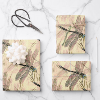 Vintage Dragonfly Print Wrapping Paper Sheets