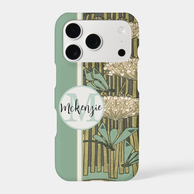 Vintage Dragonfly Reed Monogram iPhone Case (Back)
