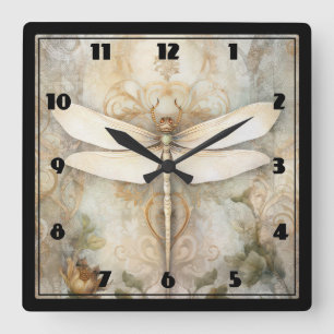 Vintage Dragonfly Square Wall Clock