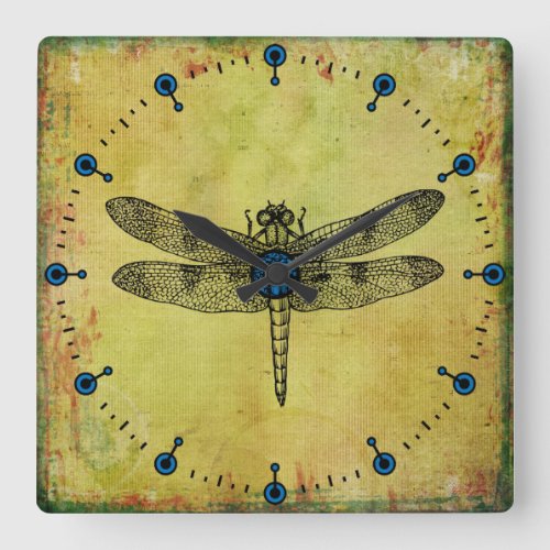 Vintage Dragonfly Square Wall Clock