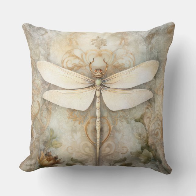 Vintage Dragonfly Throw Pillow (Front)