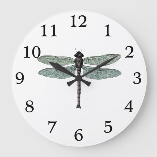 Vintage Dragonfly Typographic Antique Illustration Large Clock