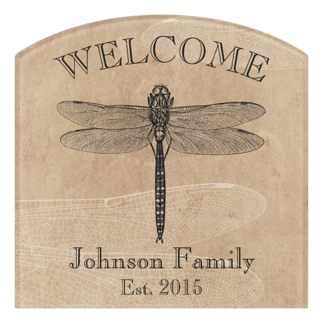 Vintage Dragonfly Welcome Signature Door Sign (Contour Front)