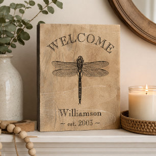 Vintage Dragonfly Welcome Wooden Box Sign